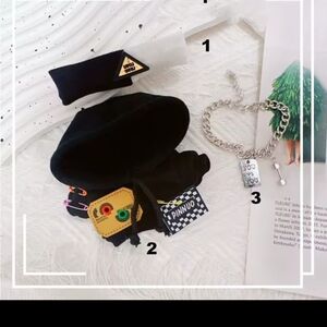 Black Hoodie, Headband and Chain Designer Inspired Labubu Putfit Bundle
